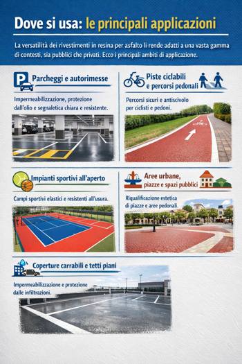 dove si usa la resina per asfalto infografica