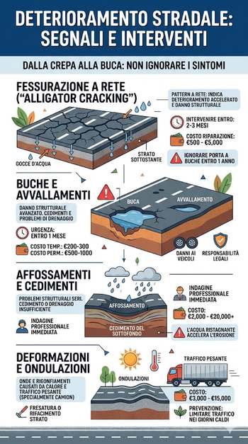 infografica deterioramento dell'asfalto 