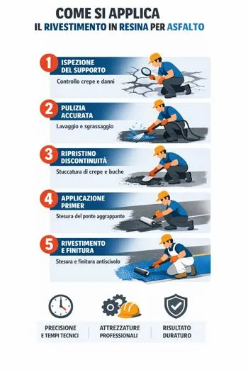infografica come si applica la resina su asfalto