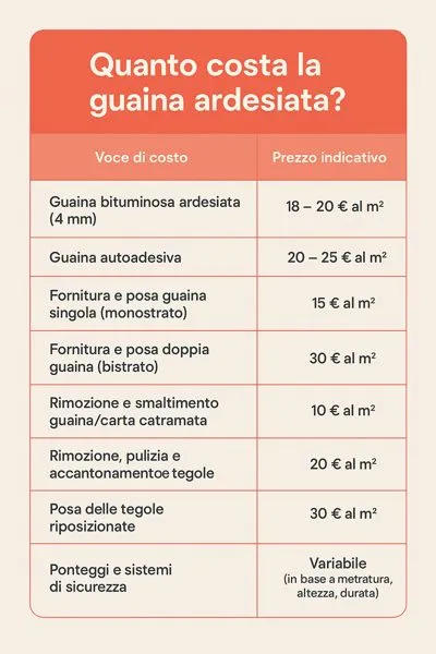 infografica sui costi della guaina ardesiata