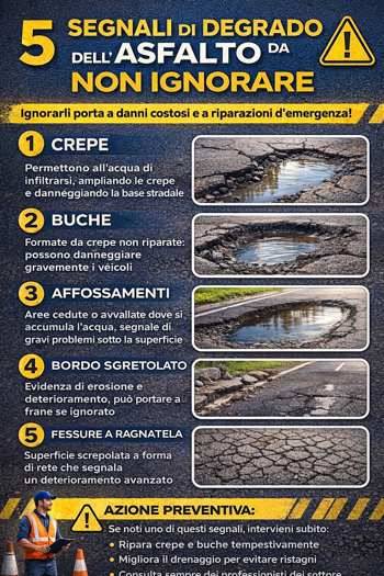segnali di degrado dell'asfalto